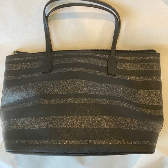 Women's Authentic KATE SPADE Haven Lane Hani Striped Tote Bag in Black Glitter - Picture 8 of 8